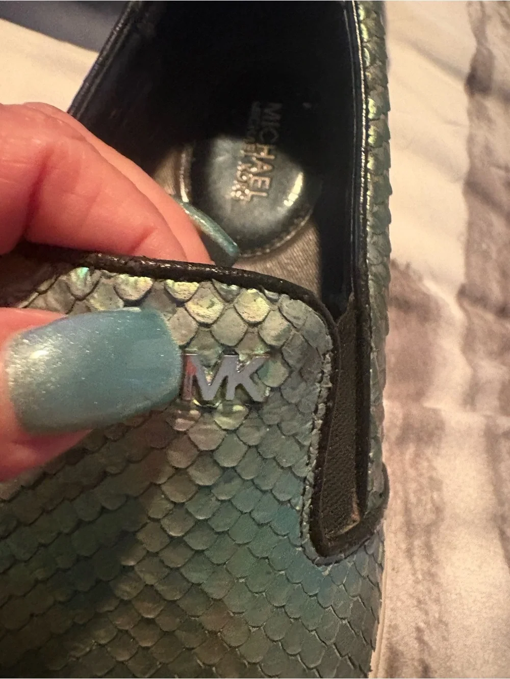Michael Kors Iridescent gold snakeskin  Slip-On Sneakers.  Sz 8